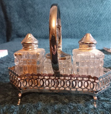 Cruet.Edwardian antique silver plate salt and pepper cruet set