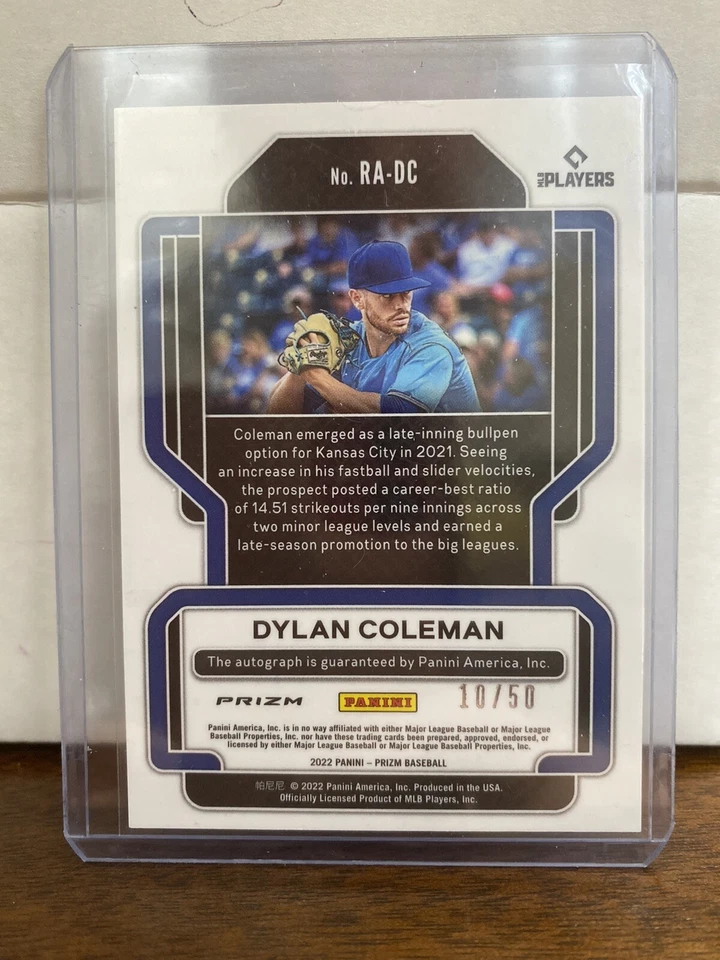 Dylan Coleman 2022 Prizm Baseball Rookie Auto # RA-DC BLUE WAVE /50 - Royals - Image 2 of 2