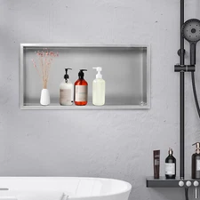 12"x24" Shower Niche Bathroom Stainless Steel Shower Shelf Storage Silver Gray