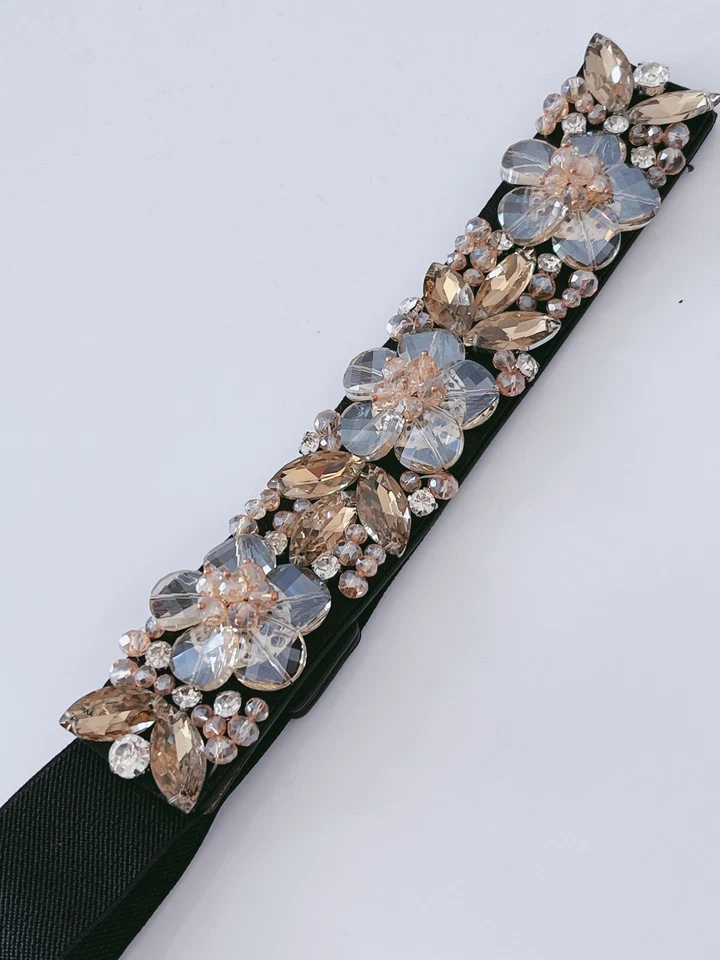 Women Shine Flower Crystal Rhinestone Bling Waist Dress Elastic Belt Waistbands - image 3 of 4