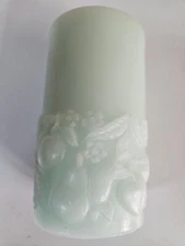 Lime Green Pillar Candle Embossed En Relief Design Fruits Flowers 5" + Mexico