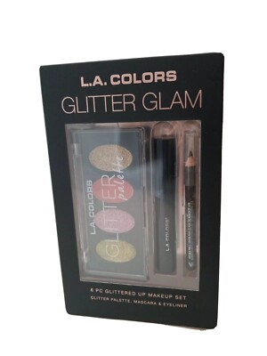 LA Colors Glitter Glam 6 Pc Eye Makeup Set-Glitter Shadow-Mascara-Liner