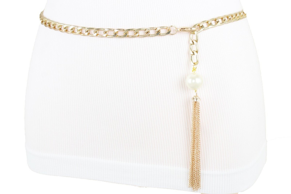 Women Fashion Belt Gold Metal Chain Long Tassel Fringe 
