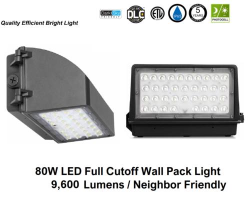 80Watt Full Cutoff LED Wall Pack w/ Photocell Neighbor Friendly 9,600 Lumens - Picture 1 of 3