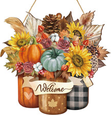 Fall Door Decor Wooden Pumpkin Hanger Welcome Sign for Front Door