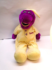 Vtg Bedtime Barney Plush Yellow Thermal Pajamas 16" 1990's Lyons Golden Bear Co.