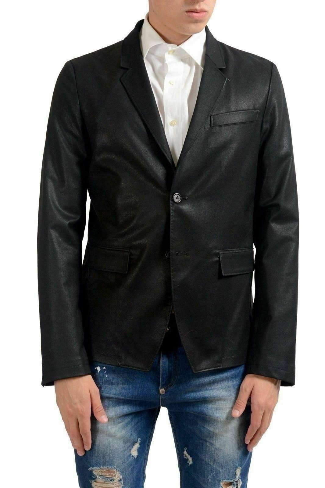 Мужской шерстяной блестящий черный блейзер на двух пуговицах Just Cavalli размер US 38 IT 48 38790₽