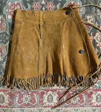 True Vintage Brown Suede Fringe Bottom Mini Skirt Hippy Boho Mod Fashion VG