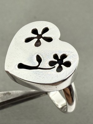 Sterling Silber 950 Herz und Blumen Stil Handarbeit Damen Ring Größe 8