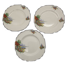 Vintage Plates Myott Set of 3 Staffordshire Lynton Cottage Garden Pattern 1940