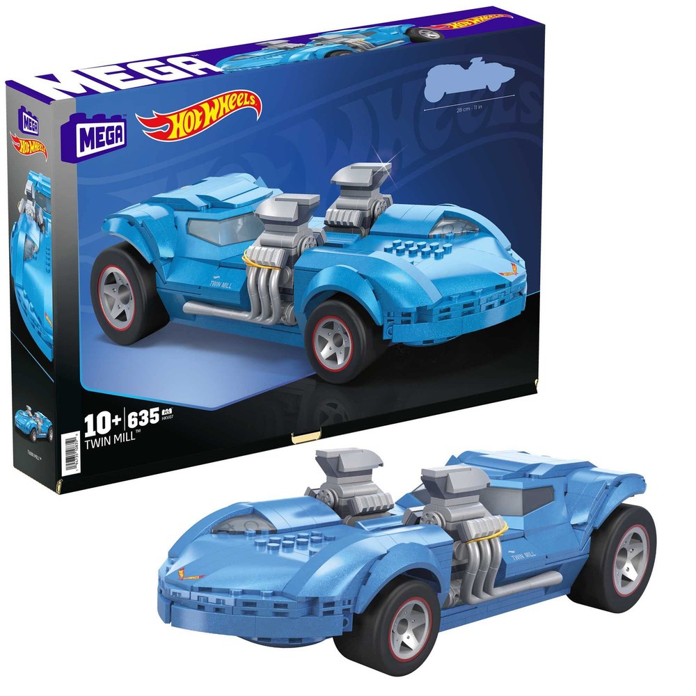 Hot Wheels Twin Mill Race Car Building Set with 635 Pieces for Kids