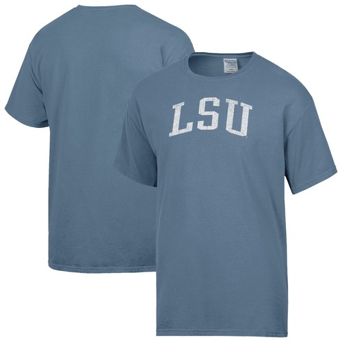 Camiseta Para Hombre-ComfortWash Azul Brezo LSU Tigres Arco Envejecido