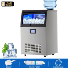 100 LBS Commercial Ice Machine 2 Water Inlet Mode Storage Bin for Home Ice Maker