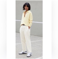 AYR The Metropolitan Hi-Rise Pleated Corduroy Trousers Pants in Ivory Size 8