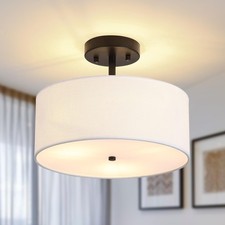 3-Light Semi Flush Mount Ceiling Light Modern Black Drum Light Fixtures with ...