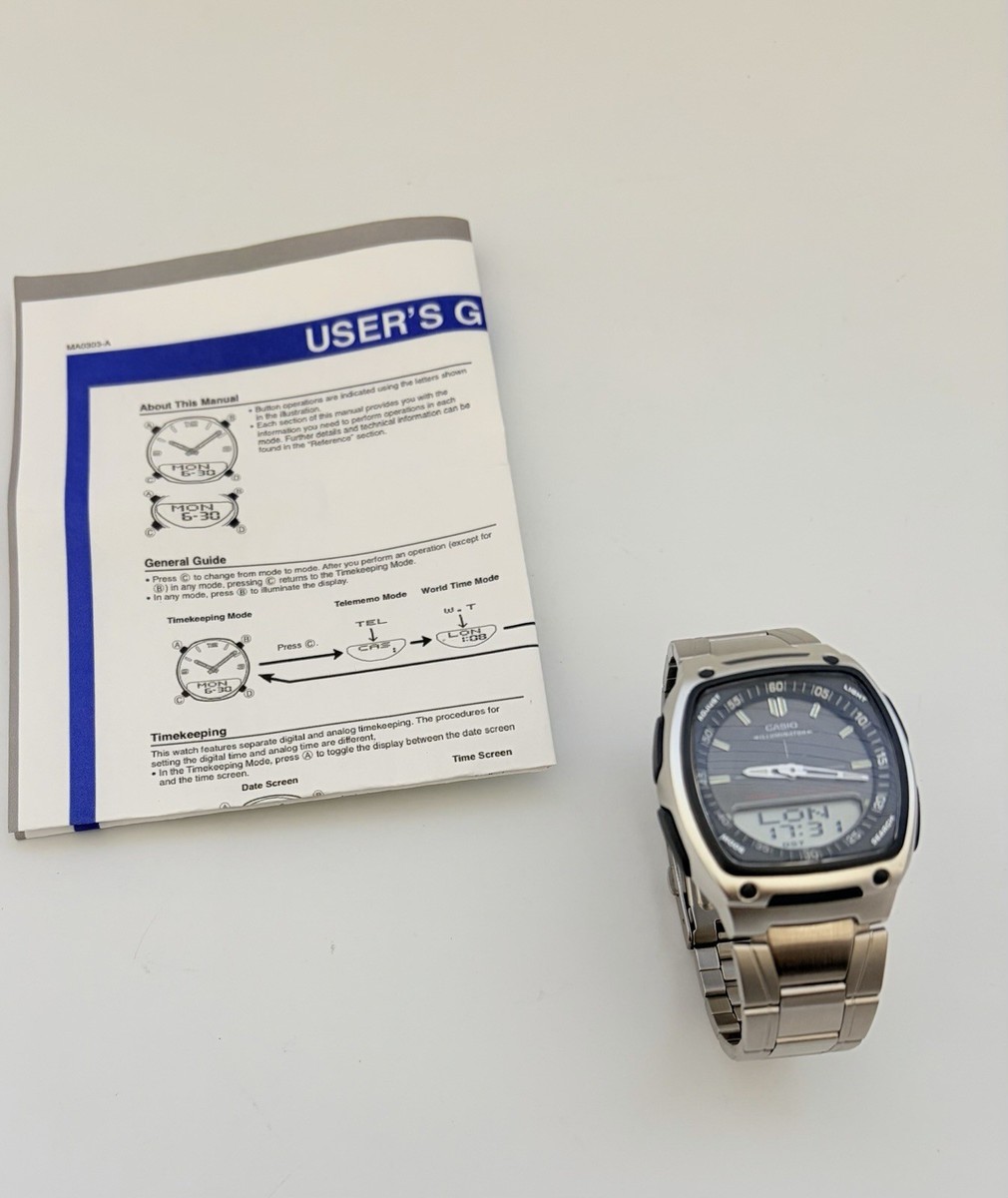 Casio Telememo 30 World Time 3 Alarm Mens Watch Illuminator WR50M