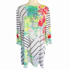 CHICO'S ZENERGY MULTI ABSTRACT FLORAL 3/4 SLV TUNIC TOP Sz 3 XL Womens NWT