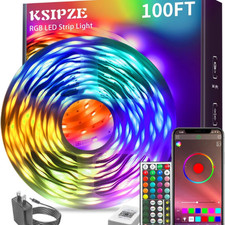 KSIPZE 100ft LED Strip Lights RGB Music Sync App Control Remote Bedroom Home Dec
