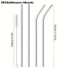 30Cm Silver Straw Reusable Stainless Steel Straw Healthy Drinking Straw Cocktail
