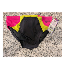 Speedo Men's Colorblock Swim Briefs Size 30 Black/Pink/Yellow