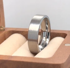 Flat Silver Tungsten Anniversary Ring Gift Ring For Her High Polished Edges Band