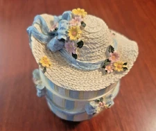 Vintage 1980's Resin Floral Hat Box Trinket Box by Two's Company.