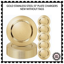 GOLD STAINLESS STEEL HAMMERED RIM 13" CHARGER PLATES SET OF 12 - BRAND NEW