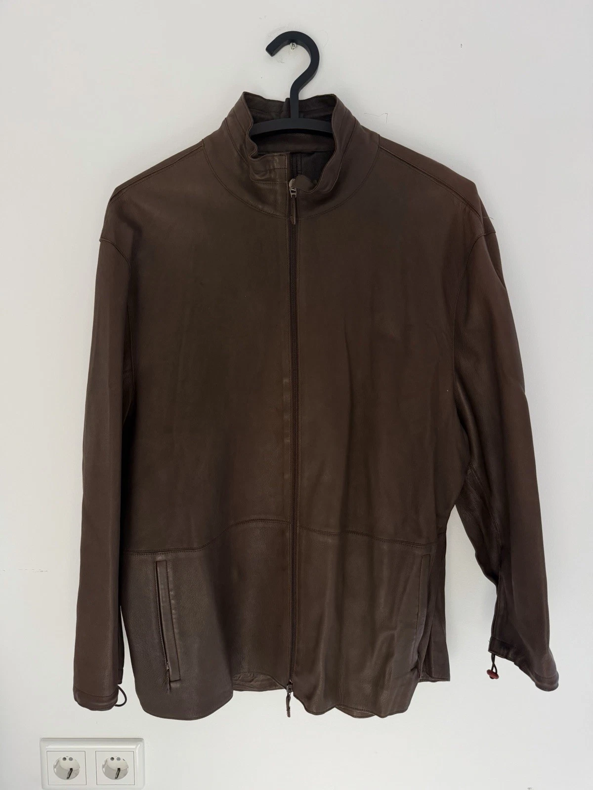 Burberry Prorsum Men's Leather Jacket Brown College Jacket Stand Collar Size 54 Vintage image 9