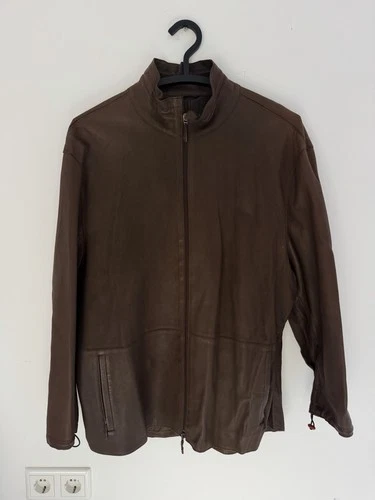Burberry Prorsum Men's Leather Jacket Brown College Jacket Stand Collar Size 54 Vintage image 9
