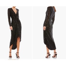 Ieena For Mac Duggal NEW Sequin Knotted Holiday Midi Dress Black Sz 6 MSRP $298