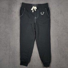 True Religion Jogger Sweatpants Mens Small Black Contrast Stitch Horseshoe Logo