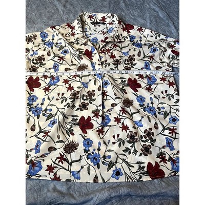 Zara Basic Botanical Floral Print Long Sleeve Blouse XS