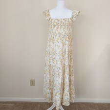 NWT Rewind Smocked Maxi Dress XL Tiered Flutter Strap Sleeves Yellow Floral Boho