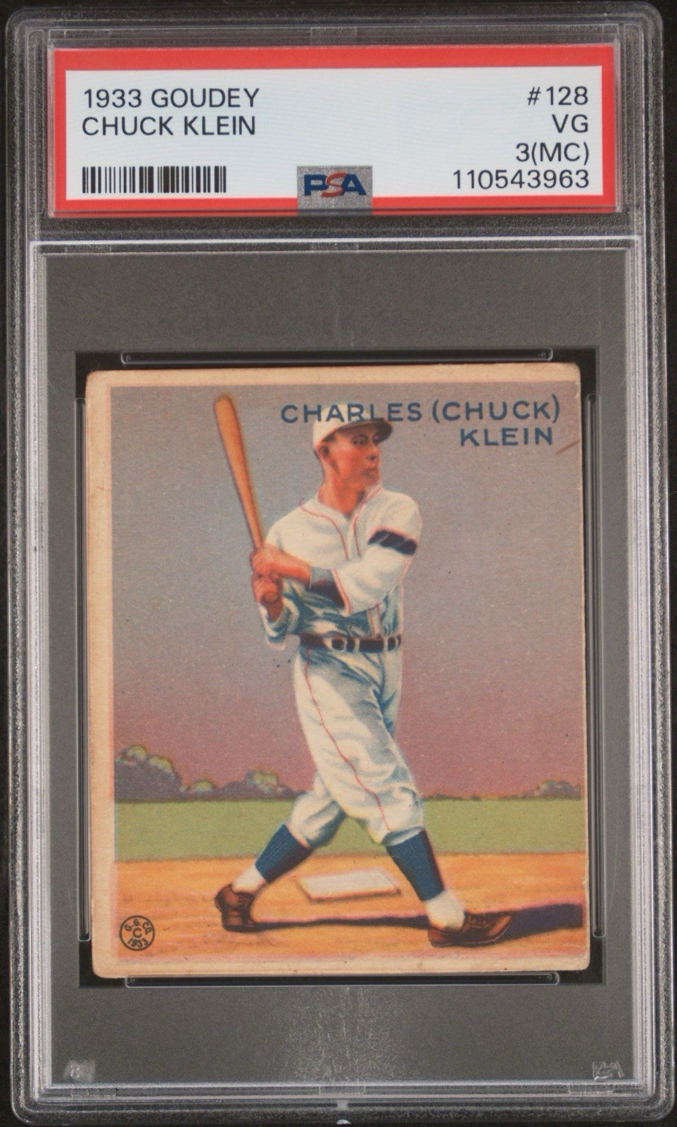 1933 Goudey R319 Charles Chuck Klein #128 Baseball Rookie Card (RC) PSA 3 VG HOF
