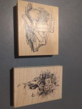 Two Medium Large Rubber Stamps Decorative Flowers