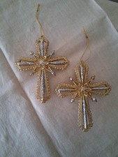 Gold and Silver 2 Cross Ornaments Xmas Christmas 5"
