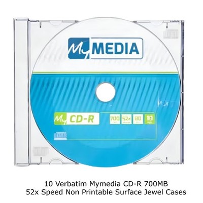 10 x Verbatim Mymedia CD-R Non Printable 52x Discs Logo 700MB 80Min in CD Jewel