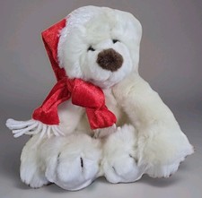 GUND White Teddy Bear SMALL Schatzi Christmas Santa Hat Shaggy Plush 88222