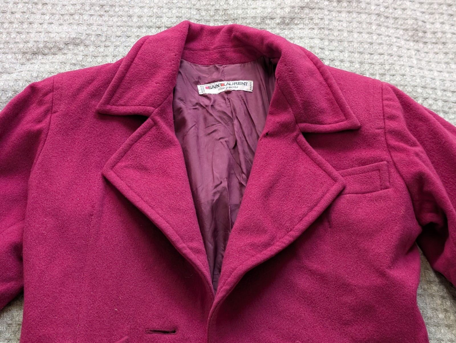 Cappotto Saint Laurent vintage donna 38 misto lana pavone Parigi Francia anni 80 LEGGI