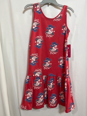 Girls Barbie Tank Dress Red Cowboy Boots Sleeveless U pick size Mattel NEW
