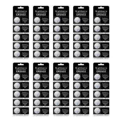 Nightkonic 50 pcs Pack - CR2032 Battery 5 Count (Pack of 10), 