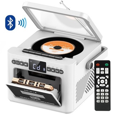 CD Player Tragbar, Boombox Kassettenspieler mit UKW Radio, Bluetooth 5000mAh LCD