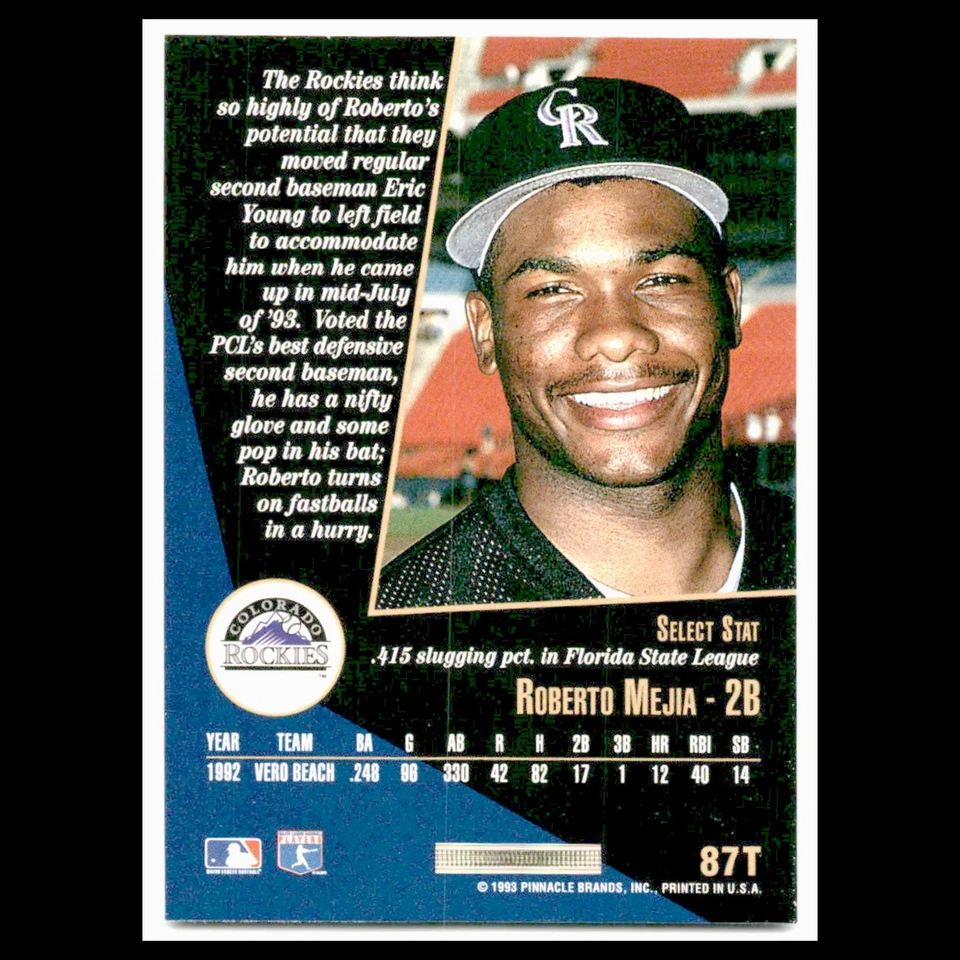 Roberto Mejia Rookie #87T 1993 Select Rookie/Traded Colorado Rockies Baseball NM - Image 2 of 3