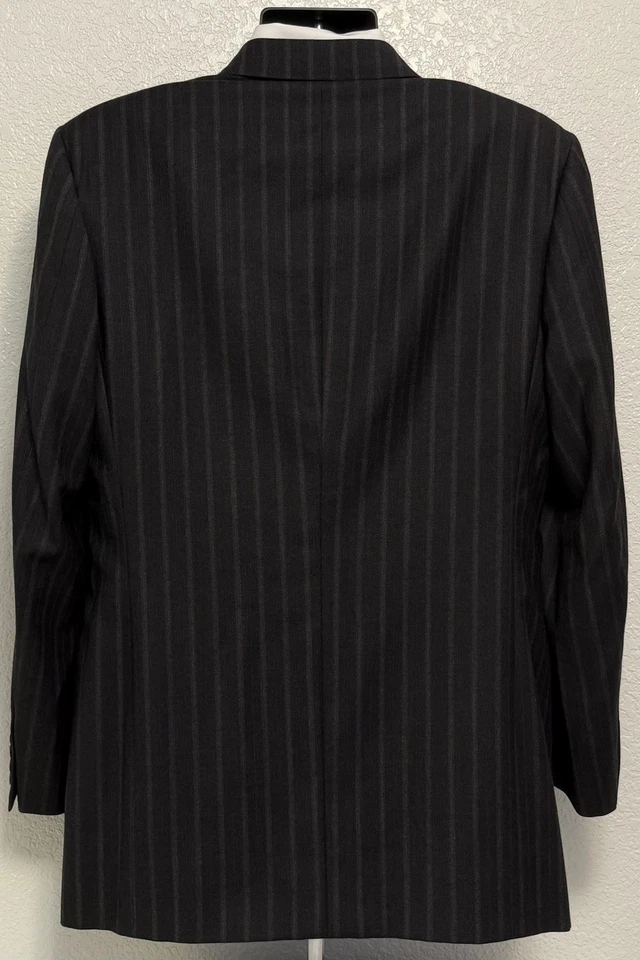 Canali Men’s Suit 40R Black Brown Pinstripe 2 Piece Super 120s Wool Italy Jacket - Image 3 of 4