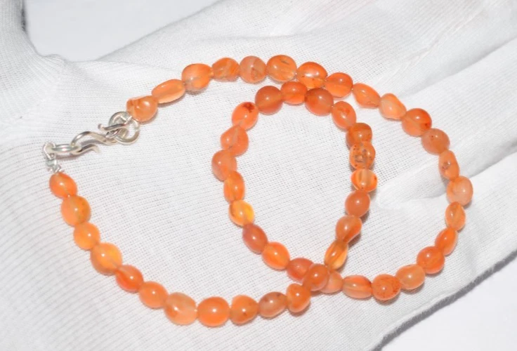 Naturale Arancione Corniola 22 " Stringa Liscio Perline Ovali Argento Sterling - Immagine 3 di 4