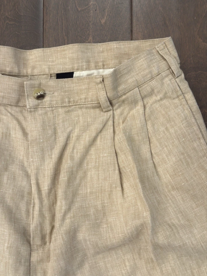 Pantalones Cortos Jos A Bank Para Hombre Talla 34 100% Lino Beige Tostado Plisado Informal 9” Entrepierna Foto 2 de 4