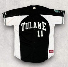 Vintage Tulane University Green Wave Baseball Jersey Sz 48 Rawlings Team Issued