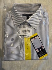 New Banana Republic Men's Slim Fit Stretch Poplin Blue White LS Stripe Sz S