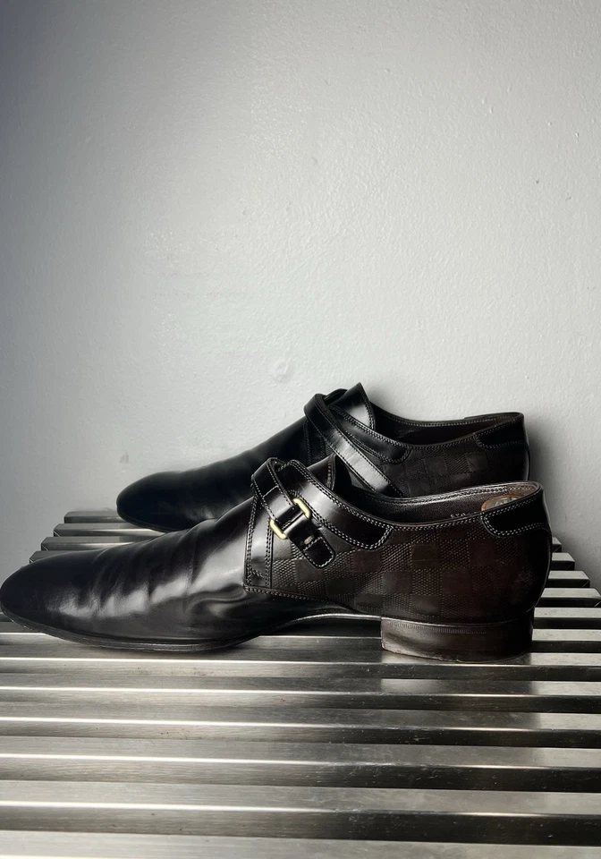Zapatos Louis Vuitton para hombre Damier de cuero con correa de monje - negros, talla 10,5 Foto 4 de 4
