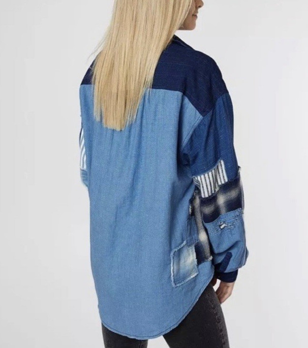 Free People Indigo Sky Patchwork Button Front Den… - image 3